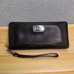 Michael Kors Wallet Black Leather Zip Around Wristlet Large High Capacity MK‎